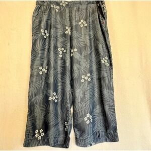 Floral Print Denim Lyocell Chambray Culottes Capri Cropped Wide Leg‎ Pants XXL